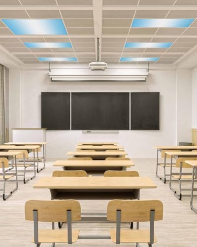 Blue White Magnetic Fluorescent Light Covers for Ceiling Lights 2 x 4 Feet,Geometric Minimalist Stripe Country Decor Office Classroom Kitchen Drop Ceiling Light Covers Lighting Filters Shade 4 Packs