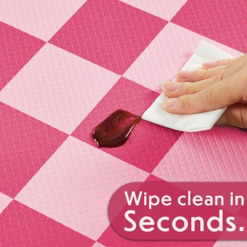 Ohocut Pink Coral Checkered Kitchen Mats for Floor Set of 2, 2 Pcs Cushioned Non Slip Runner Rugs for Kitchen/Sink/Laundry, Comfort Aesthetic Cute Anti-Fatigue Foam Floor Mat 17.3"x29.5"+17.3"x47.2"