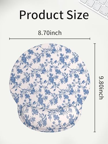 Seorsok Cute Sage Blue Floral Mouse Pad with Gel Wrist Support Mouse Pad,Ergonomic Aesthetic,Comfort Mousepad for Office Work Computer,Pain Relief Mousepad with Non-Slip Silicone Base,Blooming Flower