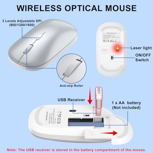 Ergonomic Ultra Slim Wireless Keyboard and Mouse Combo,2.4G Lag-Free,Silver