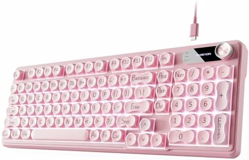 Wired Creamy Keyboard with Number Pad, 98-Key, Media Knob, RGB Backlit-Pink