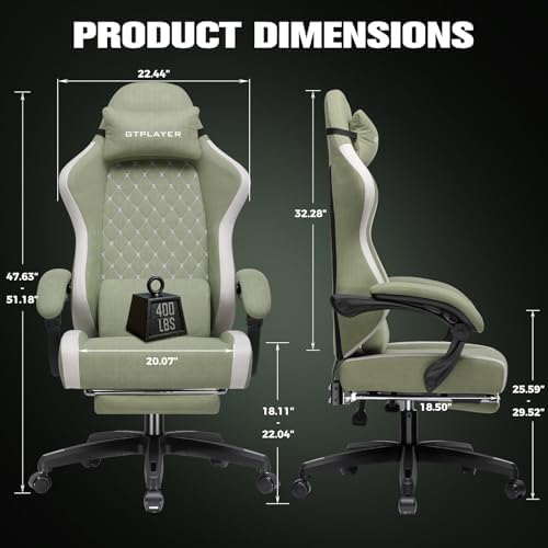GTPLAYER Gaming Chair, Ergonomic Computer Chair with Footrest and Lumbar Support, High Back Recliner Chair 350lbs, Height Adjustable for Home Office, Green
