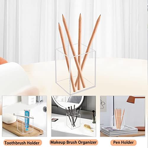 Ptaedex Acrylic Pen Holder Organizer, Clear Pencil Holder for Desk, 2 Pack