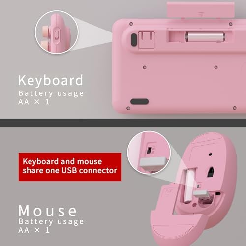 UBOTIE Colorful Wireless Keyboard and Mouse Combo (Pink-Colorful)