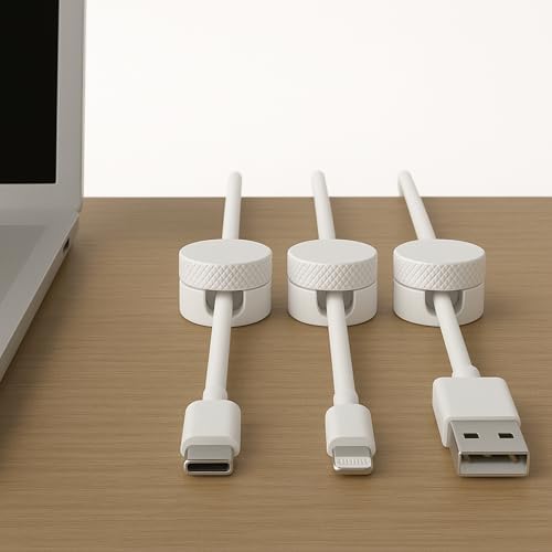 3PCS Premium Cord Holder for Nightstand, Computer Cord Organizer for Desk, Appliance Cord Organizers, Stick-On Cable Clip for Charger, Laptop, USB, Headphones, Wire Management Set, White