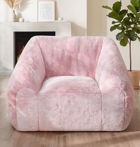 Hobestluk Bean Bag Chair Plush Cozy Chair Armrest Living Room Adult Pink