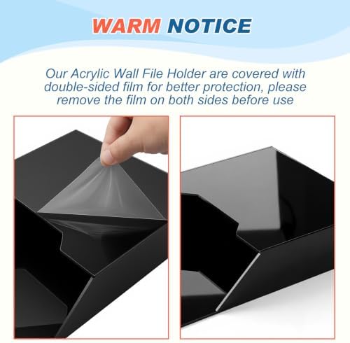 Feifeiya 2 Pcs Black Acrylic File Holder Wall Mount, 12.6"x9.5"x2.4"