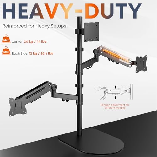 PUTORSEN Freestanding Triple Monitor Stand, Up to 49", Holds 44 lbs