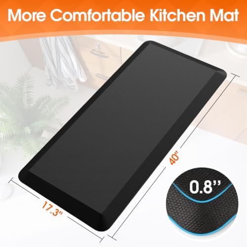 Kitchen Mat for Floor, Anti-Fatigue Mat Kitchen Rug, 17.3"x39"x0.8'', Black