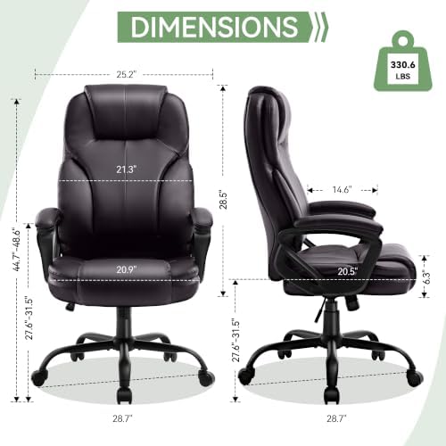 Ergonomic Office Chair with High Back, Comfy Desk Chair, Adjustable Executive Office Chair for Home Office, Big and Tall Computer Chair Heavy Duty, 360° Swivel, Faux Leather Brown