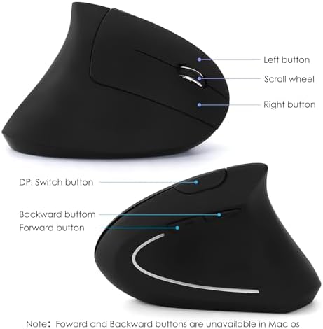 Full-Size Ergonomic Keyboard and Mouse, 2.4GHz Wireless Keyboard and vertical Mouse with Tablet Phone Holder, Wrist Rest for Computer Mac PC Laptop Chromebook, Black