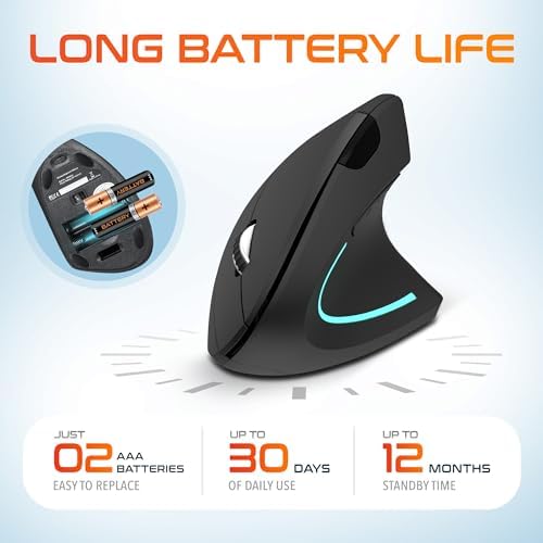 Delton Ergonomic Vertical Wireless Mouse with 2.4GHz USB Dongle