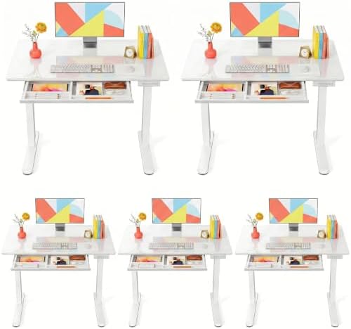 Marsail 37 x 22 inch Glass Standing Desk with 4-Zone Drawer Storage, 5 Pack