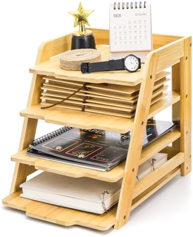 ZAVOOS 4 Tier Wood Paper Organizer for Desk