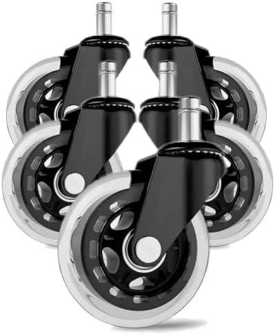 Office Chair Wheels 3 inches Heavy Duty Soft PU Rubber Safe for Hardwood Carpet Tile Floors (Set of 5) Generally Applicable to Office Wheels, Replace Chair mats - Universal fit (Black & Clear 3inch)