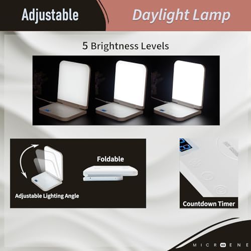 Light Therapy Lamp with Wireless Phone Charger Pad, 2 in 1, 10,000 Lux Bright White UV-Free LED, Anti-Glare, 5 Adjustable Brightness, Sunlight Lamp with Timer, Energy Booster