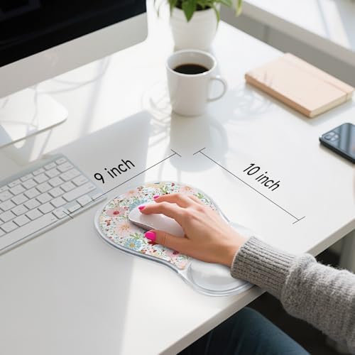 AUPET Ergonomic Mouse Pad with Gel Wrist Support – Non-Slip Mouse Mat with Comfortable Memory Gel Cushion – Relieves Wrist Pain – Designer Pattern for Home Office & Gaming (Colorful Daisy)