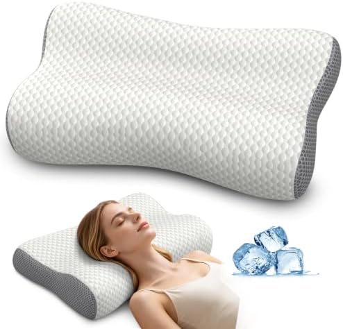 Cervical Neck Pillow for Pain Relief, Contour Memory Foam Pillows for Sleeping, Ergonomic Pillow Orthopedic Cooling Pillow Bed Pillow Neck Support for Side Back Stomach Sleepers (Off White&Gray)