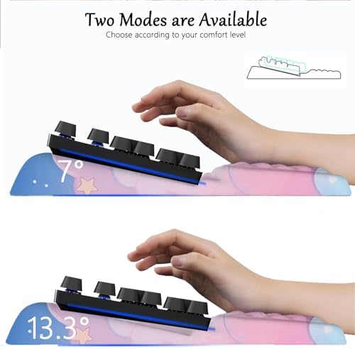 Computer Keyboard Stand Pad with Wrist Rest Pink Cloud Keyboard Pad Support with Comfortable Moon Galaxy Stars Wrist Pad Cute Girl Ergonomic Tilted Keyboard Riser Holder for Desktop Office Home