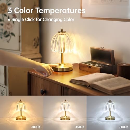 Shenmoyl Set of 2 Tulip Table Lamp with 5200mAh Battery & Touch Control, Cordless Small Table Lamp with 3 Colors, Rechargeable Battery Operated Table Lamps for Nightstand, Bedroom (Transparent Tulip)