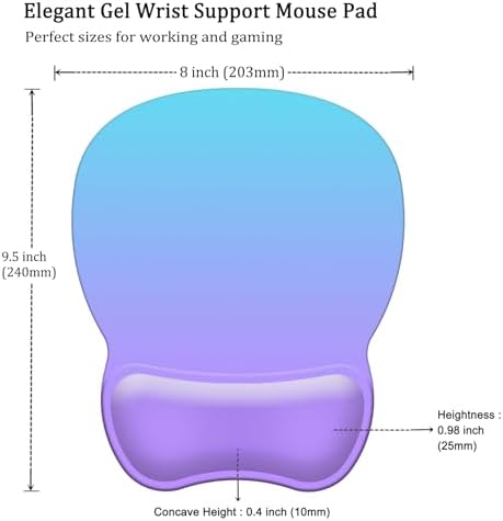 Mouse Pad with Support, Ergonomic Mouse Pad with Gel Wrist Rest Support Middle Concave Design, Comfortable Mousepad with Non-Slip PU Base for Home Office Working Studying (11 Purple Blue Gradient)
