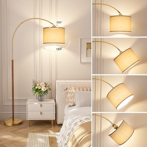 Ambimall Dimmable Arc Floor Lamp with Remote, Color Temp Adjust, Woodgrain