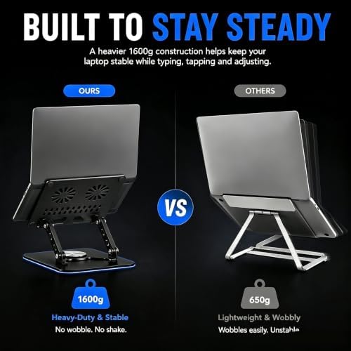 Adjustable Laptop Stand, Computer Stand with 360 Rotating Base