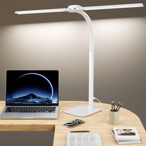 24W LED Desk Lamp for Home Office, 1500lm Dual Head Task Light with Remote