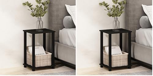 Furinno Simplistic Compact Bedside Table, Nightstand, Espresso/Black (Pack of 2)