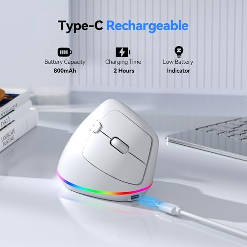 TECKNET RGB Bluetooth Ergonomic Mouse Rechargeable Wireless Multi-Device