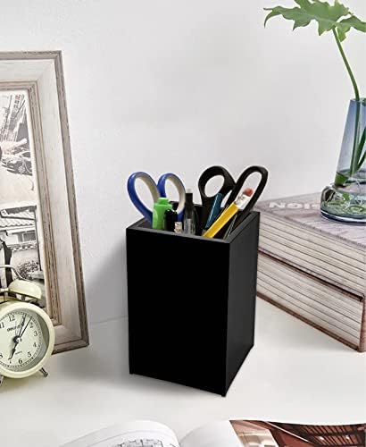 2 Pack Black Acrylic Pencil Pen Holder Cup,Desk Accessories Holder,Makeup Brush Storage Organizer,Modern Design Desktop Stationery Organizer for Office School Home Supplies,2.6x 2.6x 4 inches
