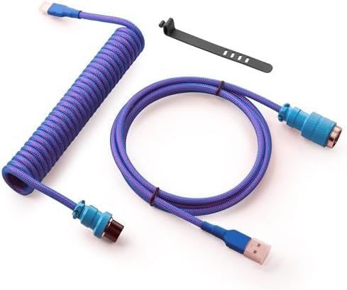 GUNMJO Pro Custom Coiled USB C Cable for Gaming Keyboard, Double-Sleeved Mechanical Keyboard Cable with Detachable Metal Aviator, 1.5M USB-C to USB-A, Nebula Color