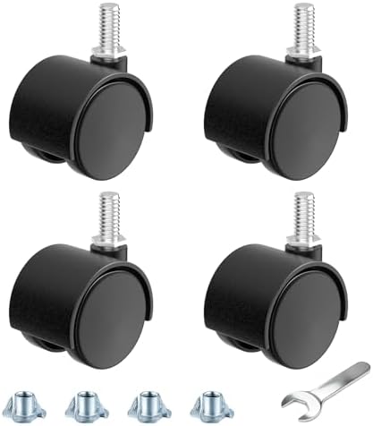 1.5 Inch Furniture Stem Casters Set of 4, Threaded Stem Diameter 5/16" Plastic Caster Wheels, Black Swivel Small Castors with T-Nuts, for Table, Cabinet, Storage Rack