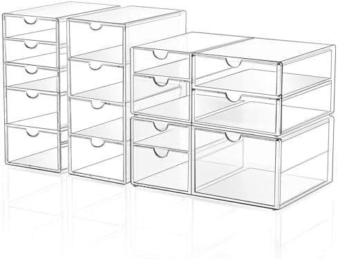 DOMNIU Acrylic Makeup Drawer Storage Organizer with 16 Drawers, 4 Set
