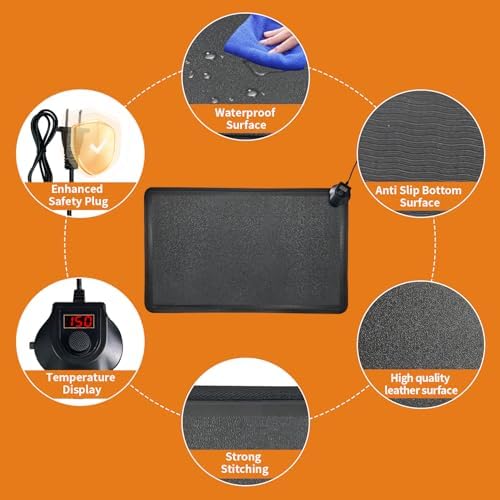 Anti Fatigue Mat - Warming Comfort & Durable Heated Standing Mat at Home, Kitchen, Office, Heating Standing All Day Non Slip Floor Mats for Winter - Easy to Clean, Waterproof - Black