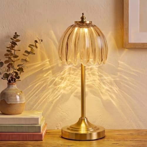 Tulip Glass Rechargeable Table Lamp, Cordless Vintage Table Light (Amber)