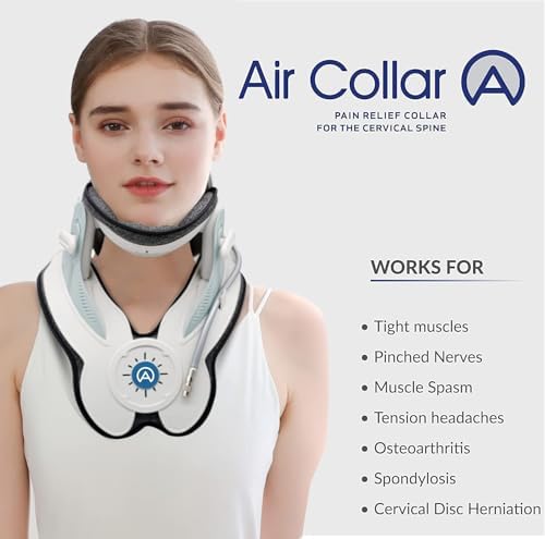 Neck Traction Device by Air Collar - Neck Stretcher - Cervical Traction Device - Neck & Shoulder Pain Relief - Stretcher Collar for Improved Spine Alignment (2nd Gen Electric Pump) - See Size Chart*