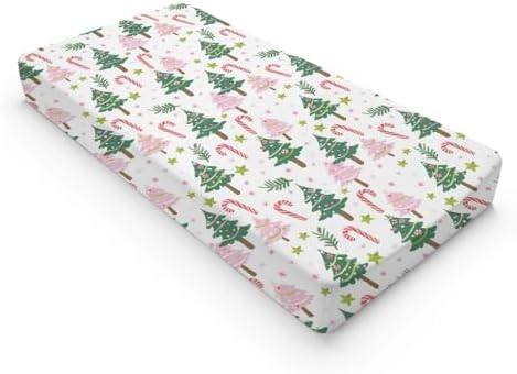Colorful Christmas Trees Leaves Stars Winter Holiday Pattern Baby Changing Pad Cover, Unisex Christmas Nursery Diaper Changing Table Pad Mat Sheet for Boys Girls-16x32