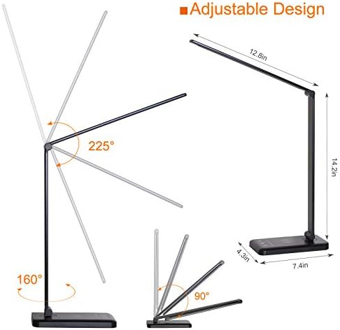 LED Desk Lamp with Wireless Charger,Eye-Caring Table Lamps,Stepless Dimmable Office Lamp with USB Charging Port,Touch/Memory/Timer Function,25 Brightness Lighting,Foldable Lamp