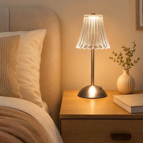 4 Pcs Cordless Table Lamp Rechargeable Touch Lamp Silver Flower