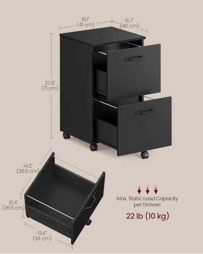 VASAGLE CUSTOS Collection - 2-Drawer File Cabinet, Small Rolling Filing Cabinet for Home Office, Printer Stand, for A4, Letter-Size Documents, 15.7 x 16.5 x 27.6 Inches, Matte Black UOFC040B16V2S