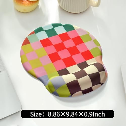 Retro Checkered Mouse Pad with Support Wrist Rest,Cute Funny Boho Ergonomic Mouse Pad with Non-Slip Base for Office Gaming Working Computers,Desk Accessories Pain Relief,Retro Colorful