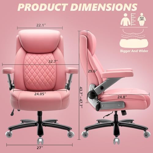 650LBS Large Heavy Duty Office Chair with 5D Flip Arms,Comfy Big and Tall Executive Office Desk Chair with Pocket Spring Cushion,High Back Computer Chair with Lumbar Support,Dual Rubber Wheel
