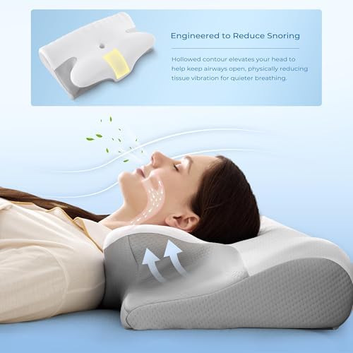 BDEUS Ergonomic Cervical Pillow for Side Sleepers, 2-in-1 Contour Orthopedic Memory Foam Pillow for Neck Shoulder Pain Relief, Sleep Apnea, Anti Snore, Pillow with Arm Rest, Head Cradle, White