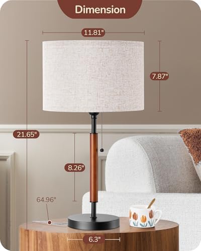 EDISHINE Modern Mid Century Table Lamp, Pull Chain Switch, 21.65 Inch, E26