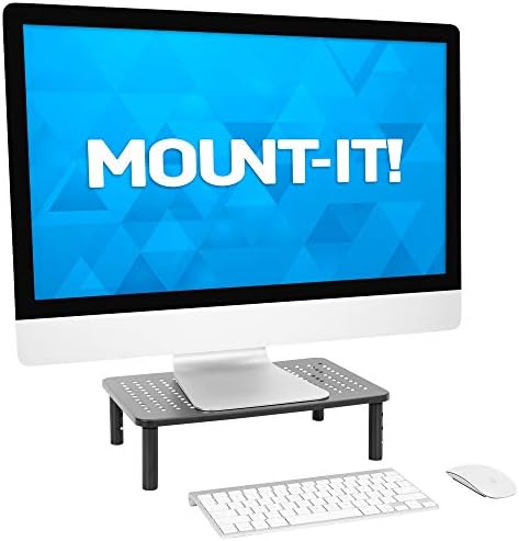 Mount-It! Metal Monitor Riser 2-Pack | Height Adjustable Computer Display and Laptop Stand for Desktop | Fits Up to 32" Screens, 44 Lbs Capacity, Set of Two Risers