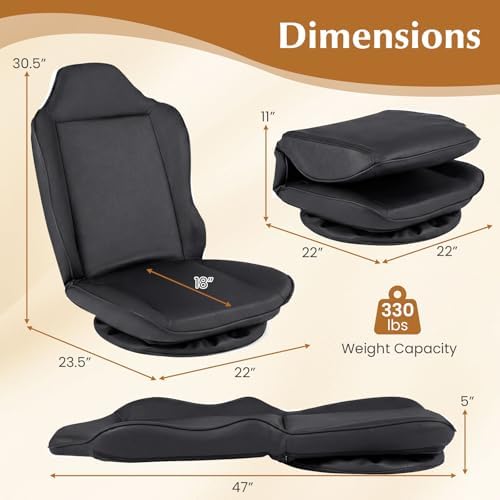 Giantex 360° Swivel Floor Gaming Chair with 5-Level Adjustable Backrest, Foldable Reclining Lounge Chair with Padded Seat Cushion, Lazy Floor Sofa for Reading, Working, Watching TV (Black)