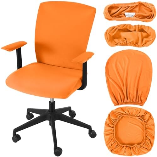 Tallew 4 Pcs Office Chair Covers Set Computer Universal Protective Stretchable Chair Seat Covers Desk Armrest Cover Slipcovers Pads Office Cushion Backrest for Rotating(Regular,Orange)