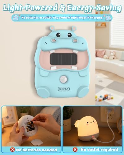 Motion Sensor Night Light for Kids: Cute Hippo Solar Nightlight - No Charge