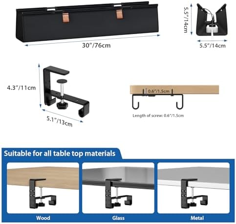 Zilink Under Desk Management Tray Desk Cable Organizer 30 inch, Black
